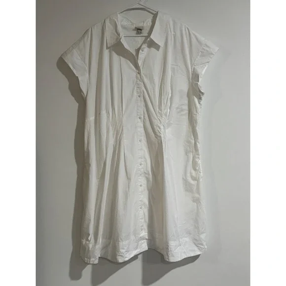 A New Day Mini A-Line Dress Womens 2X 2XL White Button Down Pocket Cottagecore - Picture 2 of 7